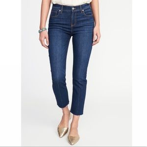 BNWT Mid-rise Dark-wash Raw-hem Straight Jeans.